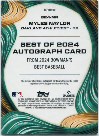 Myles Naylor 2024 Bowman's Best Autographed Refractor RC #B24-MN