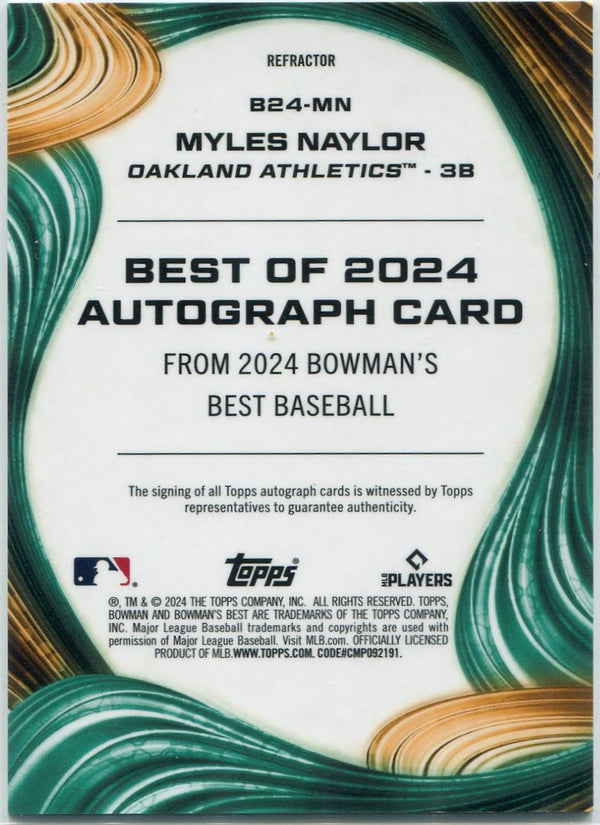 Myles Naylor 2024 Bowman's Best Autographed Refractor RC #B24-MN
