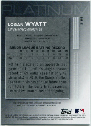 Logan Wyatt 2020 Bowman Platinum Autographed RC #TOP-41