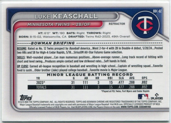 Luke Keaschall 2024 Bowman Draft Chrome Refractor RC BDC-82