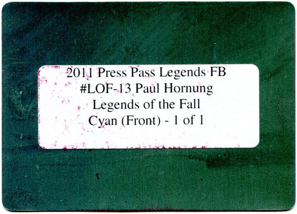 Paul Hornung 2011 Press Pass Legends FB Legends Of The Fall Cyan Printing Plate 1/1