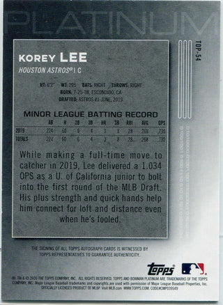 Korey Lee 2020 Bowman Platinum Autographed RC #TOP-54