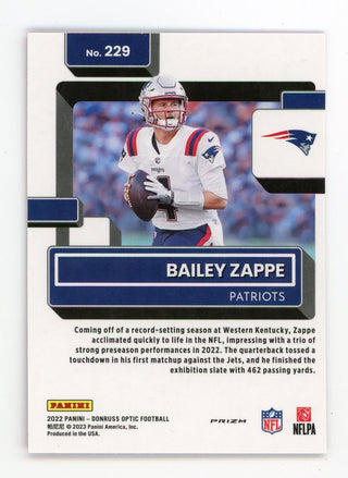 Bailey Zappe 2022 Panini Pink Optic #229 Card