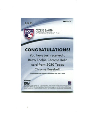 Ozzie Smith 2020 Topps Chrome Retro Rookie Relic #RRCR-OS 04/25 Card