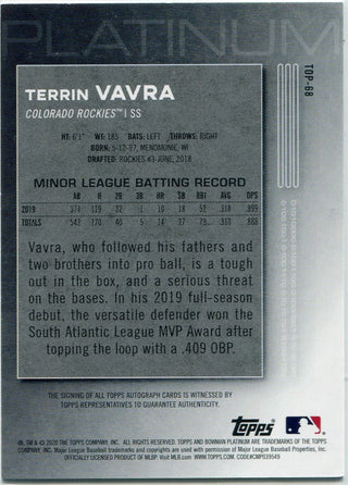 Terrin Vavra 2020 Bowman Platinum Autographed RC #TOP-68