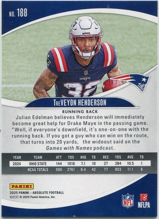 TreVeyon Henderson 2025 Panini Absolute RC #188