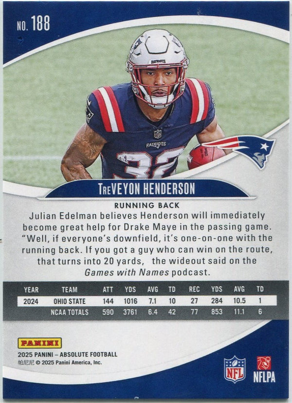TreVeyon Henderson 2025 Panini Absolute RC #188