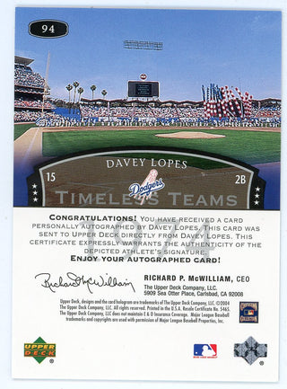 Davey Lopes Autographed 2004 Upper Deck Timeless Teams #94