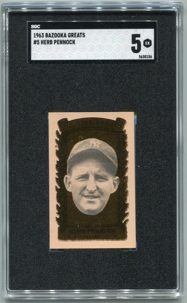 Herb Pennock 1963 Bazooka Greats Card #5 SGC Graded 5