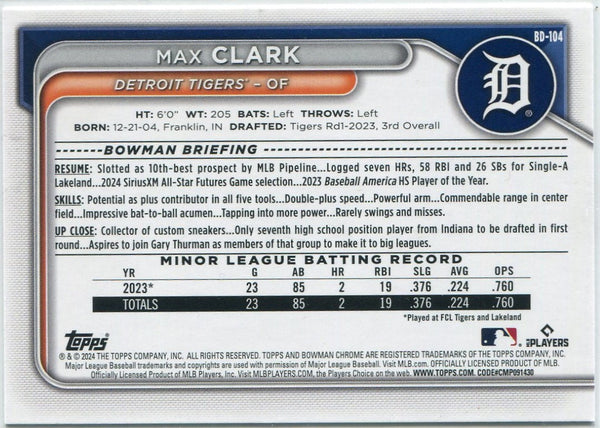 Max Clark 2024 Bowman Draft RC BD-104