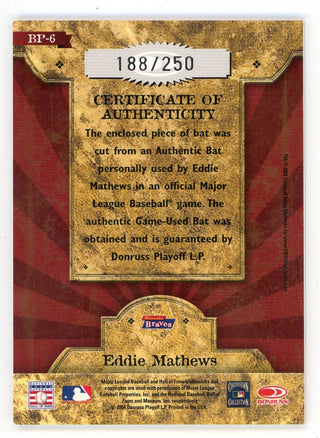 Eddie Mathews 2004 Donruss Throwback Threads Blast From The Past Bat Relic #BP-6
