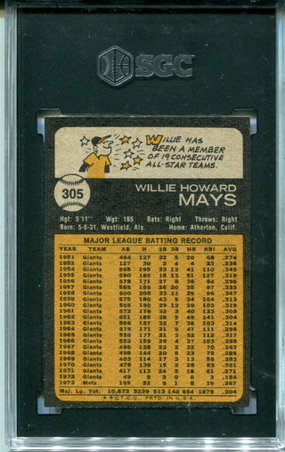 Willie Mays 1973 Topps #305 SGC 8 Card