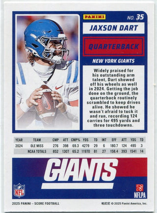 Jaxson Dart 2025 Panini Score RC #35