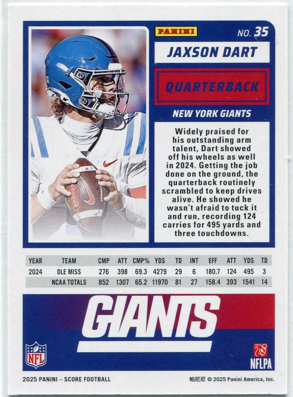 Jaxson Dart 2025 Panini Score RC #35