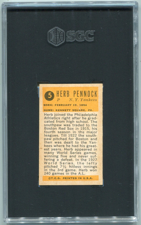 Herb Pennock 1963 Bazooka Greats Card #5 SGC Graded 5