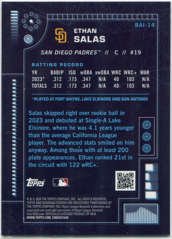 Ethan Salas 2024 Bowman Chrome Bowman AI Card #BAI-14