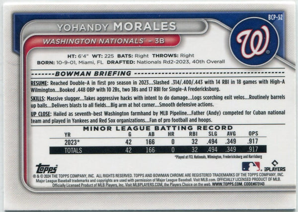 Yohandy Morales 2024 Bowman Chrome Prospect RC BCP-52
