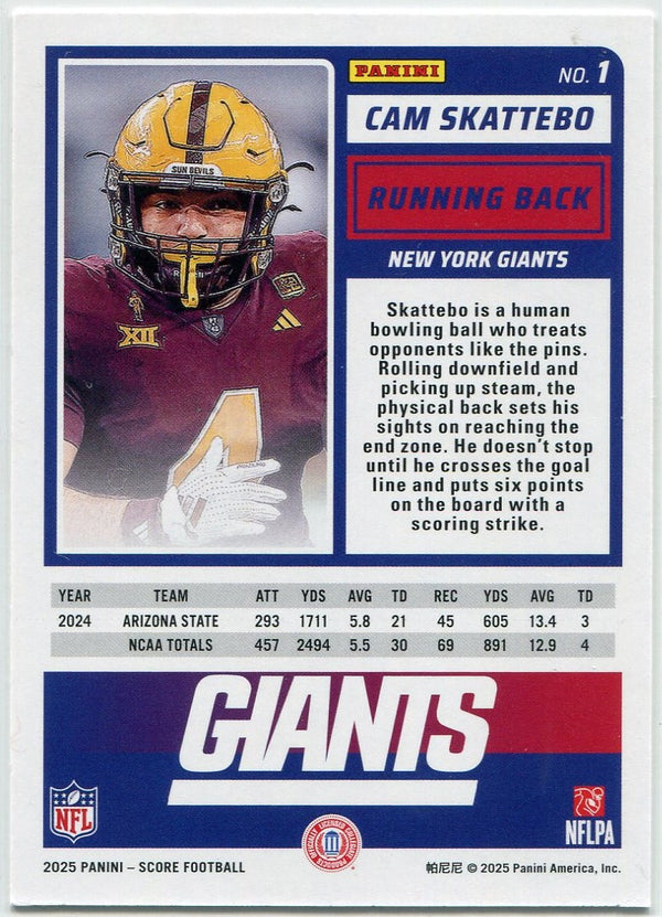 Cam Skattebo 2025 Panini Score RC #1