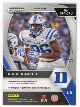 Chris Rumph II 2021 Autographed Panini Prizm Draft Picks Rookie Card #DPA-CRU