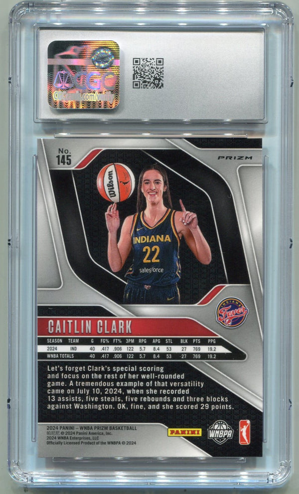 Caitlin Clark 2024 Panini Prizm WNBA Orange Velocity Prizm RC #145 CGC Graded 9