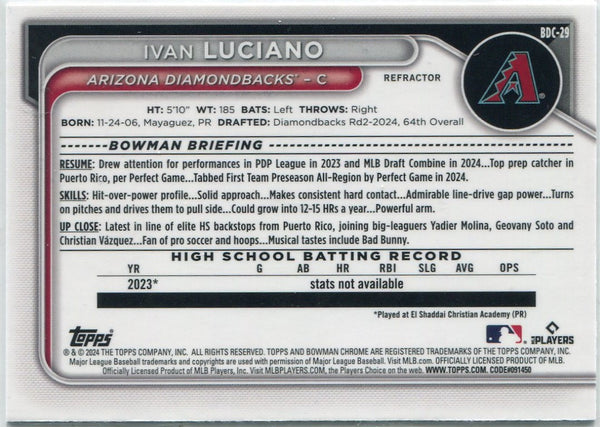 Ivan Luciano 2024 Bowman Draft Chrome Refractor RC #BDC-29