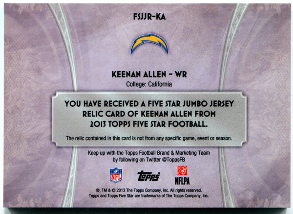 Keenan Allen 2013 Topps Five Star Jumbo Jersey RC #FSJJR-KA 24/87