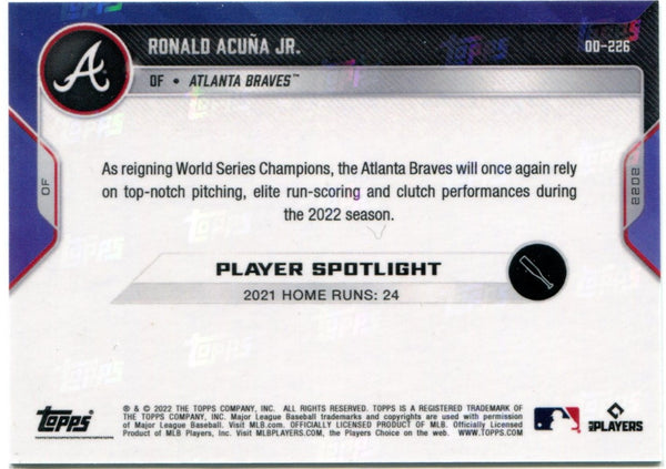 Ronald Acuna Jr. 2022 Topps Now Blue Parallel Card #OD-226 12/49