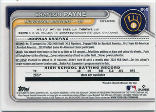 Braylon Payne 2024 Bowman Draft Chrome Refractor RC #BDC-72