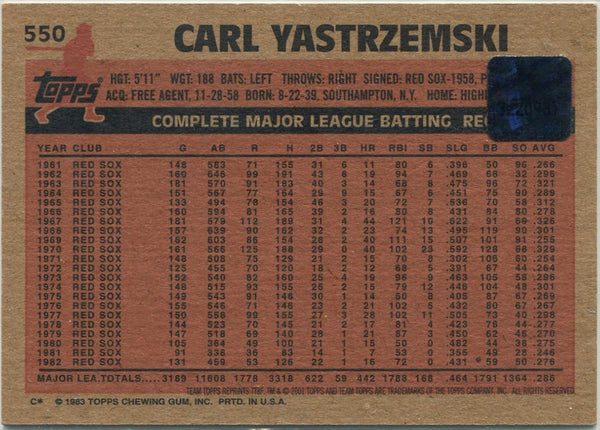 Carl Yastrzemski 2001 Team Topps Legends Autographed Card