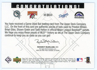 Preston Wilson/ Brian Giles/ Shawn Green/ Todd Helton 2002 Upper Deck Bat Around Bat Relics
