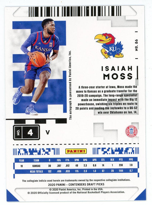 Isaiah Moss Autographed 2020 Panini Contenders Draft Picks #86