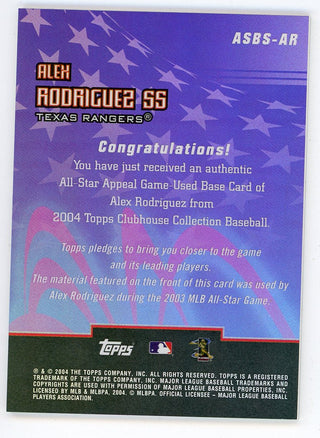 Alex Rodriguez 2004 Topps All-Star Appeal Patch Relic #ASBS-AR