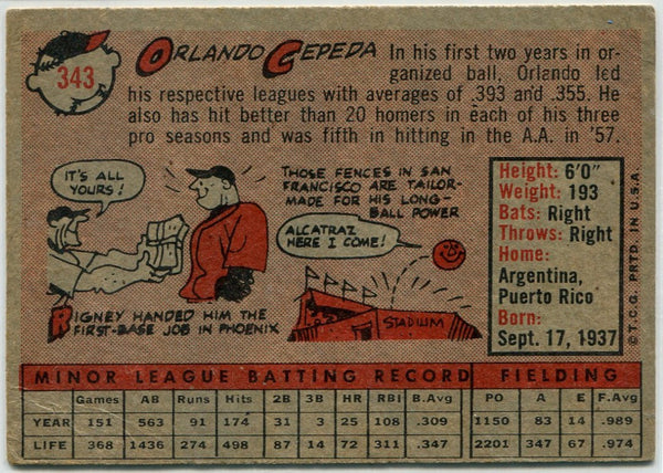 Orlando Cepeda 1958 Topps RC #343