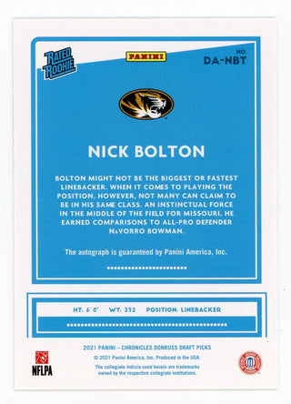 Nick Bolton 2021 Panini Donruss Rookie Card #DA-NBT