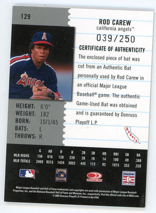 Rod Carew 2005 Leaf Century Collection Bat Relic #129