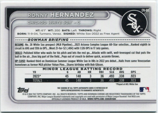 Ronny Hernandez 2024 Bowman Chrome Autographed RC #CPA-RHE