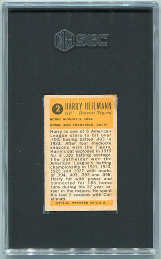 Harry Heilmann 1963 Bazooka Greats #2 SGC Graded 2