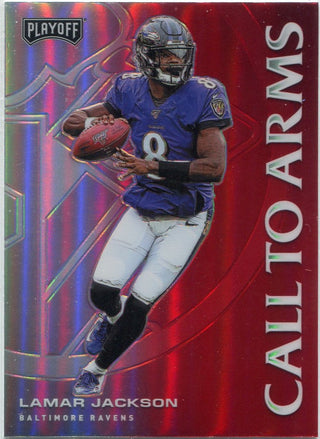 Lamar Jackson 2020 Panini Playoff Call To Arms Red Prizm Card #CA-2