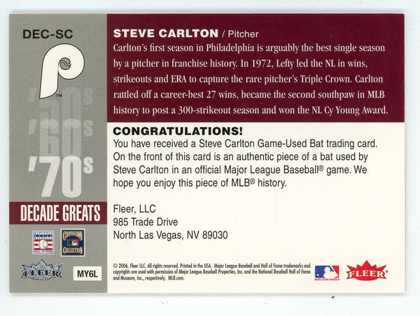 Steve Carlton 2004 Fleer Greats of the Game Bat Relic #DEC-SC