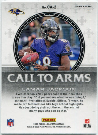 Lamar Jackson 2020 Panini Playoff Call To Arms Red Prizm Card #CA-2