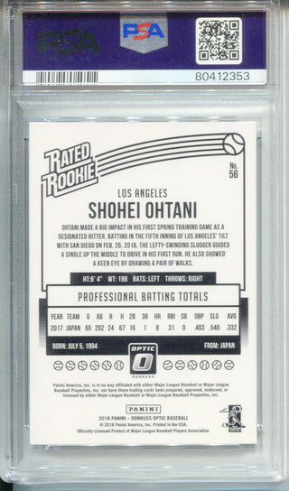 Shohei Ohtani 2018 Panini Donruss Optic Batting Rated Rookie Card #56 (PSA 9)