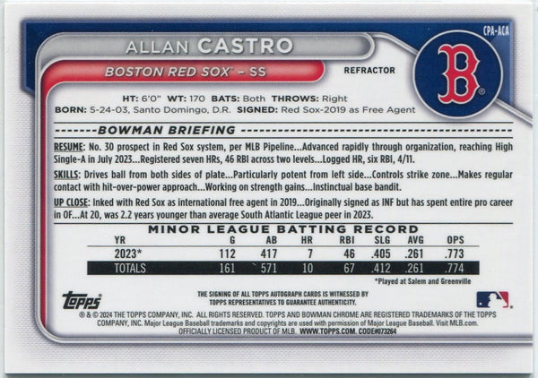 Allan Castro 2024 Bowman Chrome Autographed Refractor RC #CPA-ACA 239/499