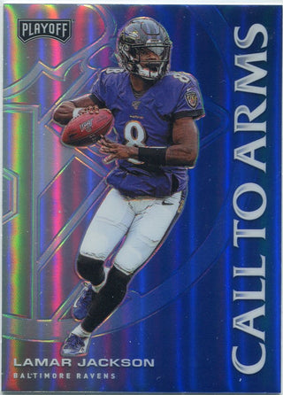 Lamar Jackson 2020 Panini Playoff Call To Arms Blue Prizm Card #CA-2