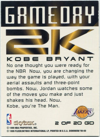 Kobe Bryant 1999 - 2000 Skybox Dominion Gameday 2K Card #2