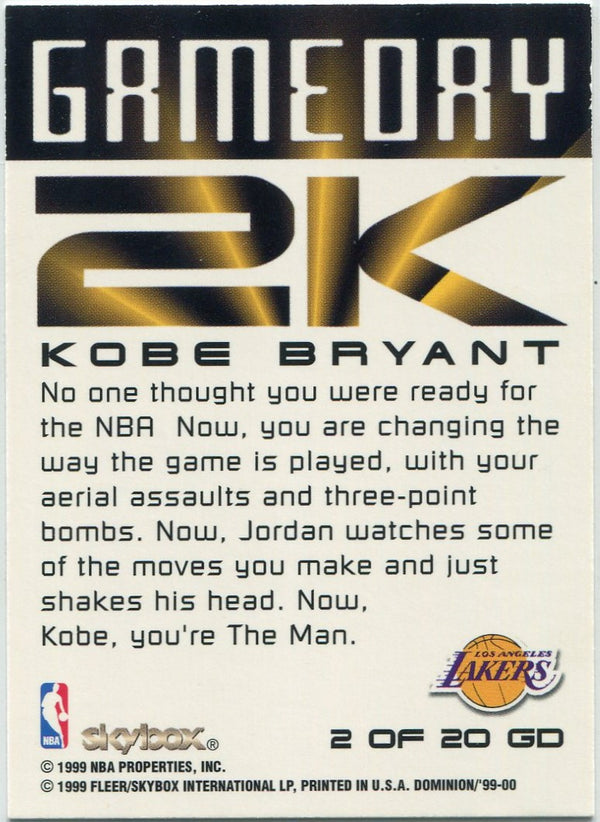 Kobe Bryant 1999 - 2000 Skybox Dominion Gameday 2K Card #2