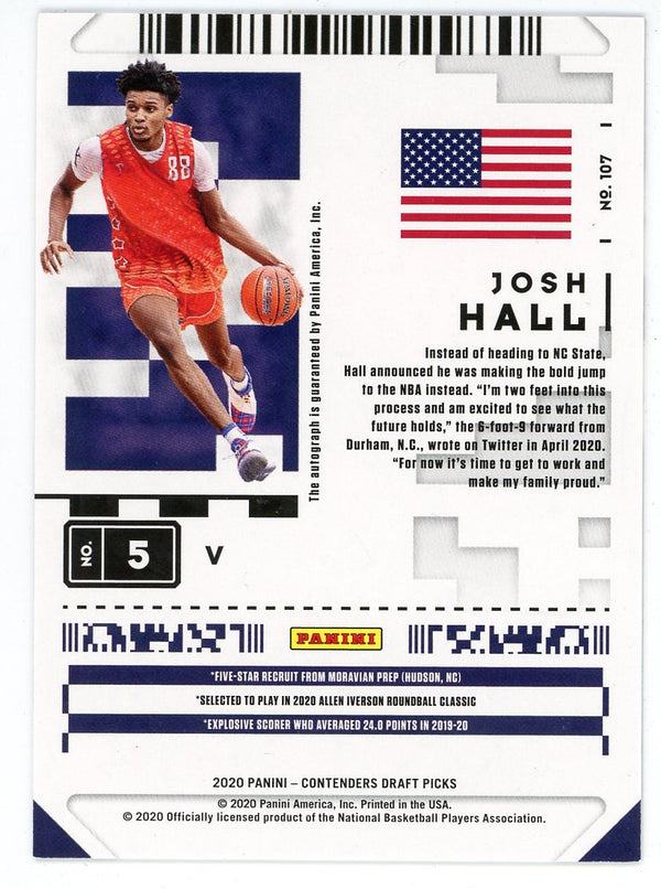 Josh Hall 2020 Panini Contenders Draft Picks Autographed Rookie Card #107
