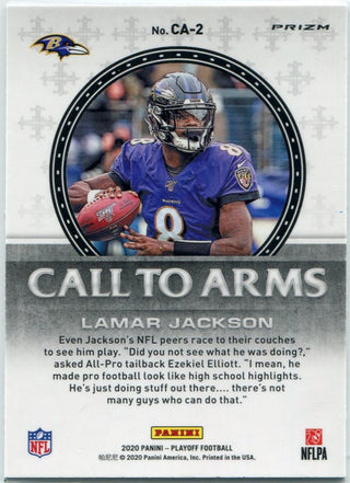 Lamar Jackson 2020 Panini Playoff Call To Arms Blue Prizm Card #CA-2