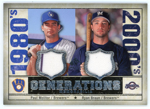 Paul Molitor & Ryan Braun 2008 Upper Deck SP Legendary Cuts Generations Memorabilia Patch Card #GEN-MB
