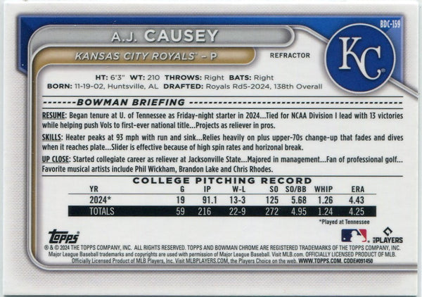 A.J. Causey 2024 Bowman Draft Chrome Refractor RC #BDC-159