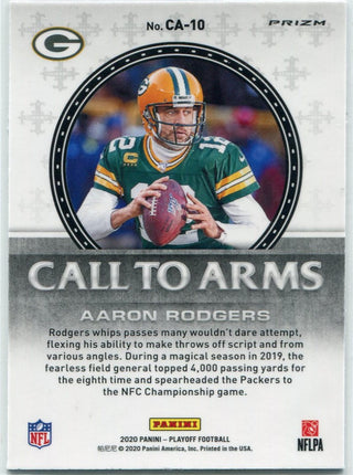 Aaron Rodgers 2020 Panini Playoff Call To Arms Purple Prizm Card #CA-10